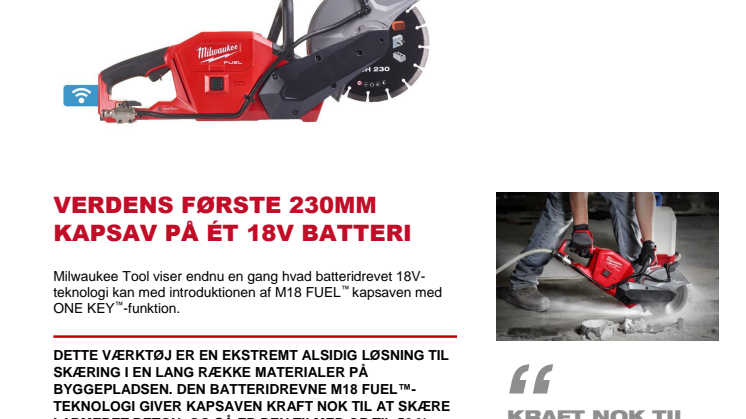 VERDENS FØRSTE 230MM KAPSAV PÅ ÉT 18V BATTERI
