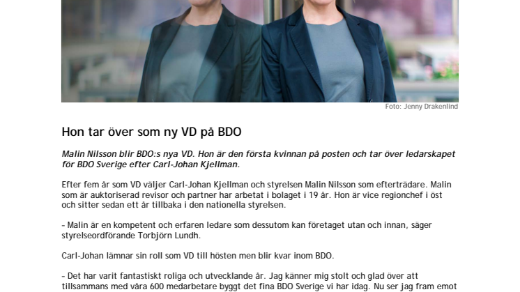 Hon tar över som ny VD på BDO