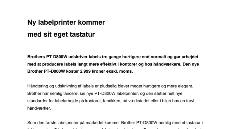 Ny labelprinter kommer med sit eget tastatur