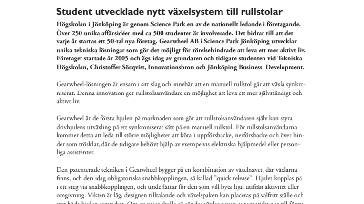 Student utvecklade nytt växelsystem till rullstolar