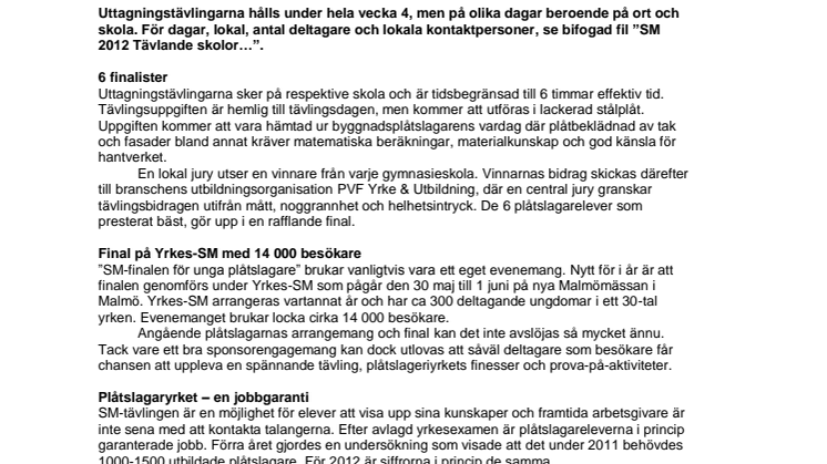 160 elever tävlar om en finalplats i ”SM för unga plåtslagare 2012”!