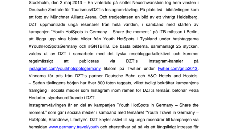 Vinterbild på Neuschwanstein vann DZT:s Instagram-tävling i samband med ITB