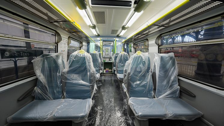 Sanitised and clad in plastic - the Southern train which is being used for the testing of rail staff at Brighton station
