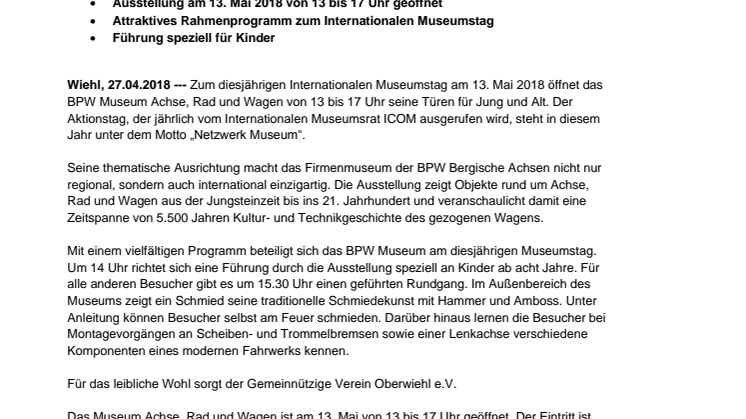 Internationaler Museumstag im BPW Museum Achse, Rad und Wagen