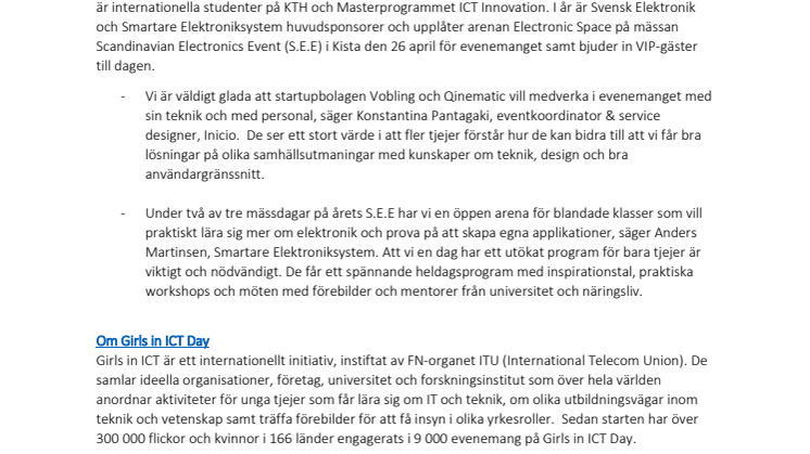 På Girls in ICT Day 2018 möter 100 unga tjejer ny teknik och yrkesroller med startupbolagen Vobling, Qinematic och den svenska elektronikbranschen