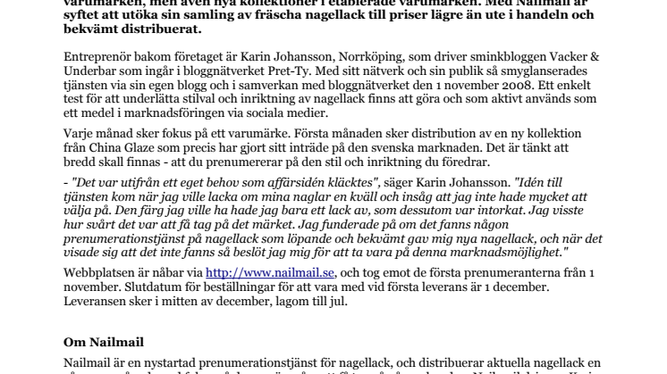 Nailmail - Ny prenumerationstjänst för nagellack lanseras i Sverige 