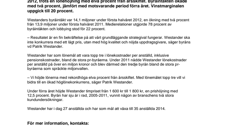 Starkt halvår för Westander