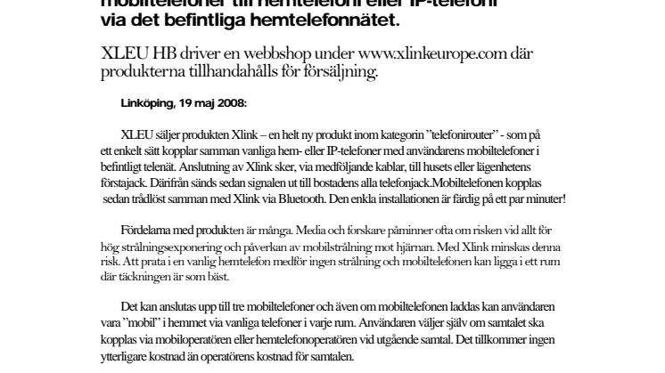 Xlink telefonirouter lanseras i sverige