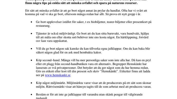 Minska avfallet i jul - ge bort upplevelser och tjänster