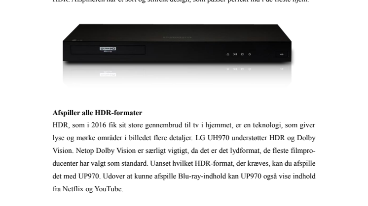 LG lancerer den første Blu-ray-afspiller til UHD og HDR 