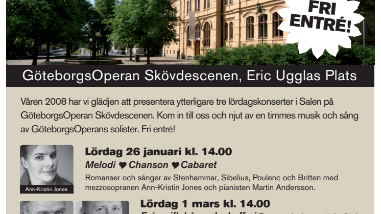 Dags för nya Lördagskonserter på GöteborgsOperan Skövdescenen