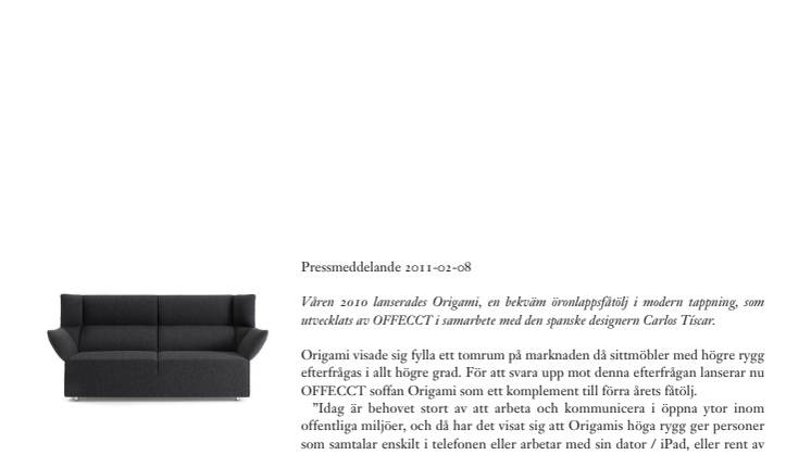Origami – en soffa för förtroliga samtal och personlig integritet