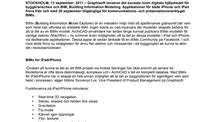 Graphisoft BIMx förvandlar iPad/iPhone till interaktiva plattformar för BIM.