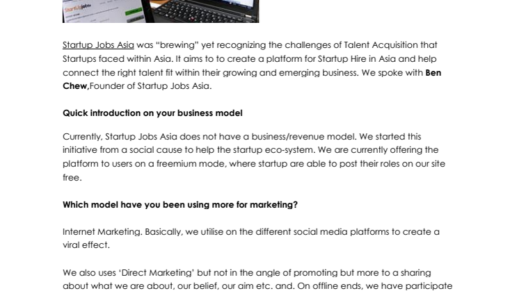 Marketing Insights 11# – Ben Chew, Founder – Startup Jobs Asia