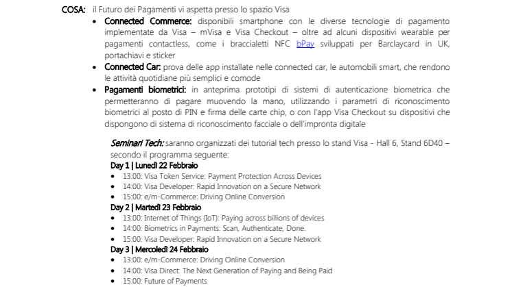 Visa svela la sua strategia per il Future of Payments and Commerce al Mobile World Congress 2016