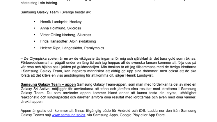 Samsung Nordic lanserar Samsung Galaxy Team Sverige