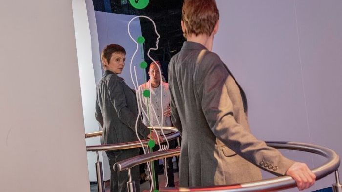 Helen Sharman, Britain's first astronaut, on Astronaut Rehab's BOSU balance ball.