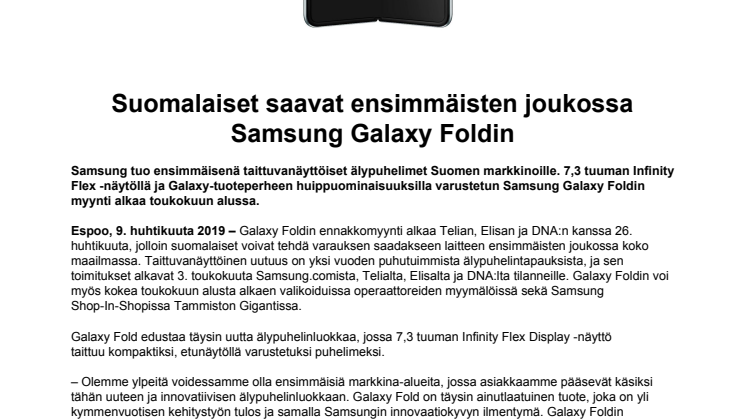 Suomalaiset saavat ensimmäisten joukossa Samsung Galaxy Foldin