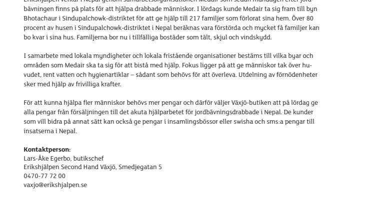 Växjöbutiken skänker dagskassa till jordbävningsdrabbade i Nepal