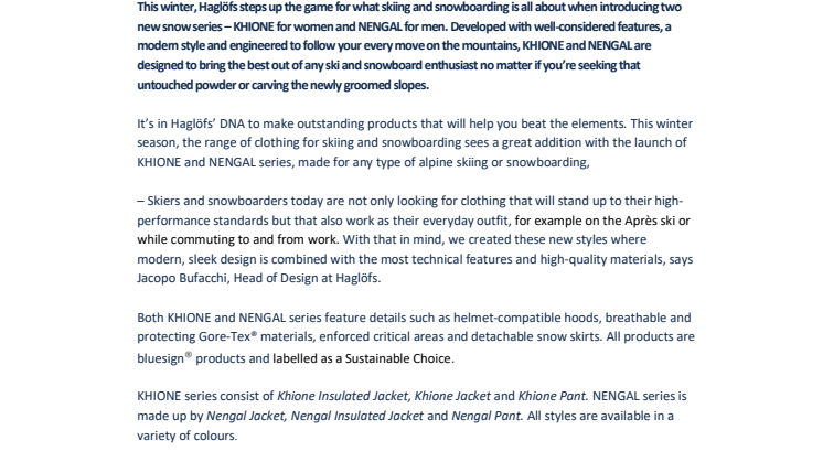 HAGLÖFS INTRODUCES KHIONE AND NENGAL SERIES