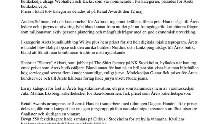Handelns bästa prisades på Retail Awards 2014!