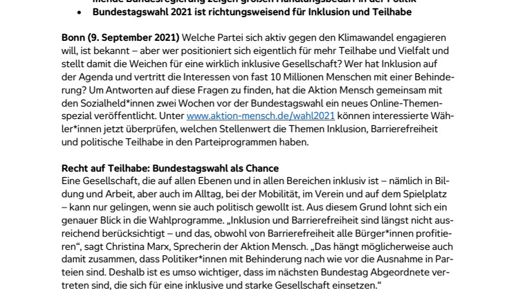 Bundestagswahl entscheidet über Zukunft von Inklusion