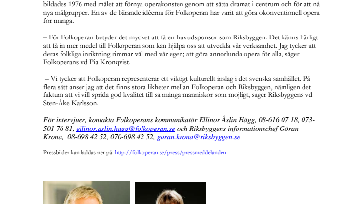 Riksbyggen blir Folkoperans huvudsponsor