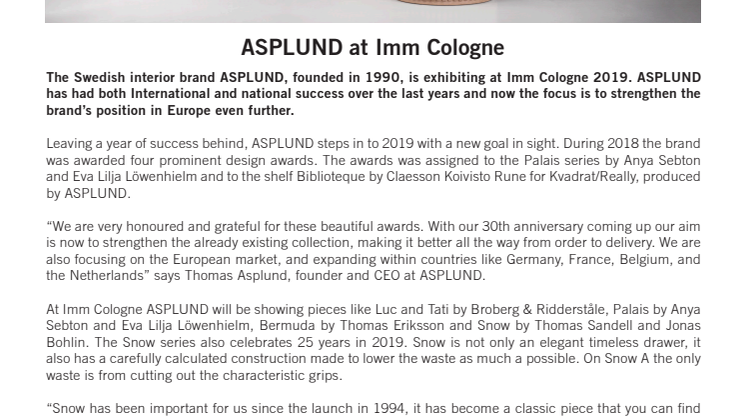 ASPLUND at Imm Cologne