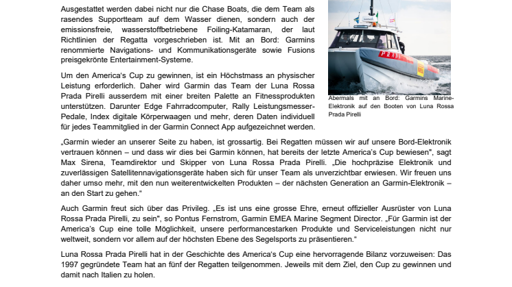 PM CH Garmin offizieller Ausrüster für Luna Rossa Prada Pirelli