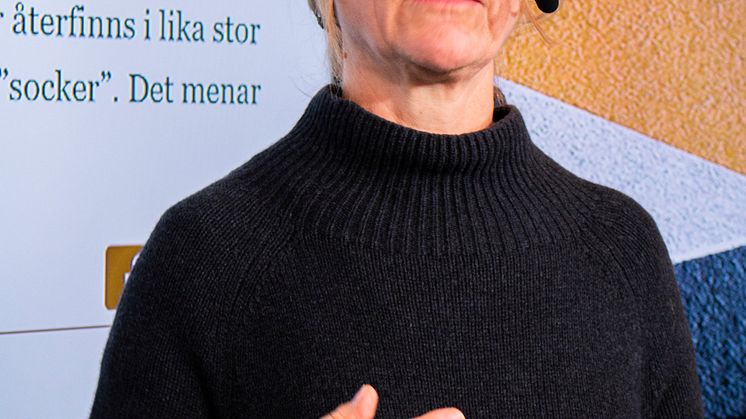 Elisabet Rytter, nutritionsansvarig på Livsmedelsföretagen, på Livsmedelsföretagens pressträff på temat mat och hälsa.