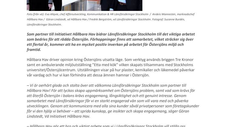 Initiativet Hållbara Hav växer - Länsförsäkringar Stockholm in som ny samarbetspartner!