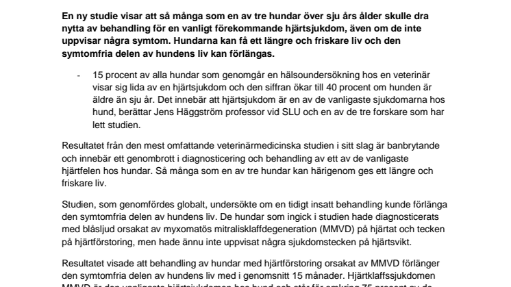 Ny studie från Sveriges lantbruksuniversitet innebär en sensation för hjärtforskningen och hjärtsjuka hundar världen över