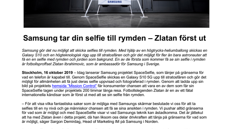 Samsung tar din selfie till rymden – Zlatan först ut