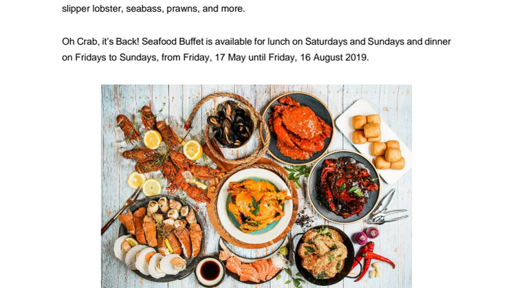 Oh Crab, It's Back! Weekend Seafood Buffet at PARKROYAL on Kitchener Road