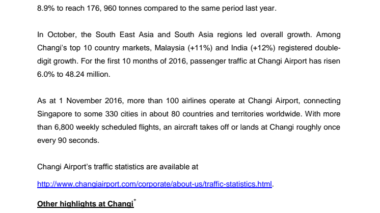 Operating Indicators for October 2016