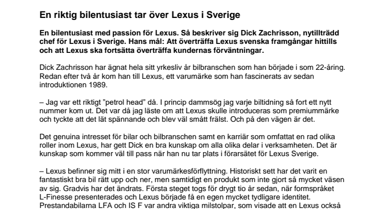 Lexus Sverige får ny chef
