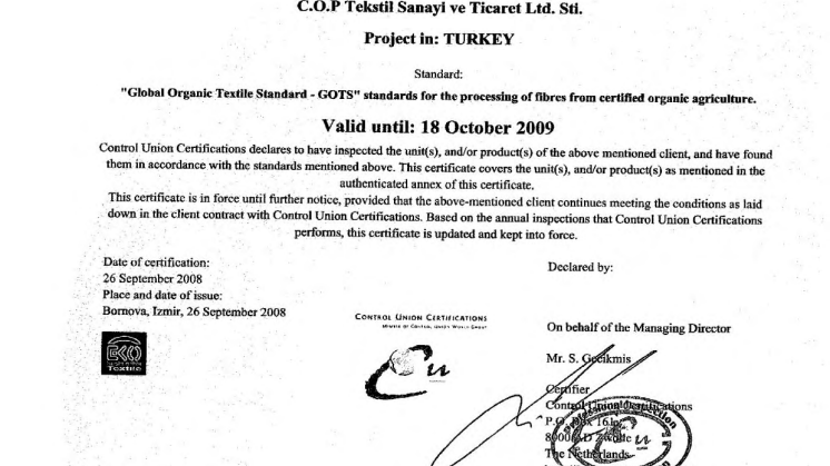 Earth Positive - CU Organic Printing Certificate