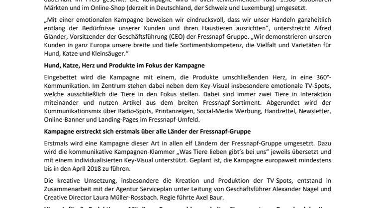 „Was Tiere lieben gibt’s bei uns – jetzt noch günstiger“ – Fressnapf-Gruppe startet erstmals europaweite Kampagne
