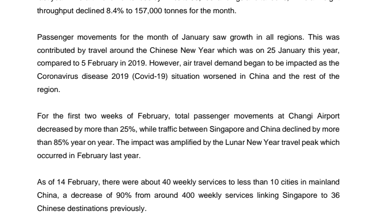Operating Indicators for January 2020 