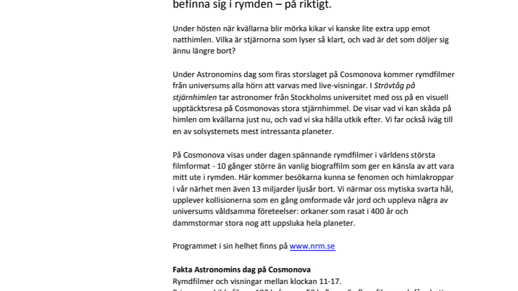 En heldag om rymden på Cosmonova