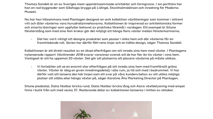 Thomas Sandell i designsamarbete med Plantagen