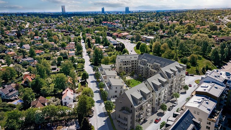 Brf Strandvägen i Sollentuna om 115 lägenheter blir det första projektet som kommer att erbjuda bostäder genom OBOS Deläga. Illustration: OBOS/3D Vision
