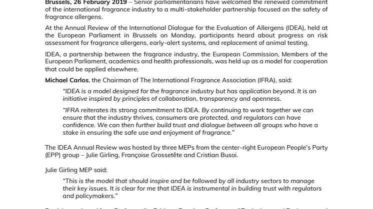 Fragrance industry renews pledge to multi-stakeholder partnership for consumer protection