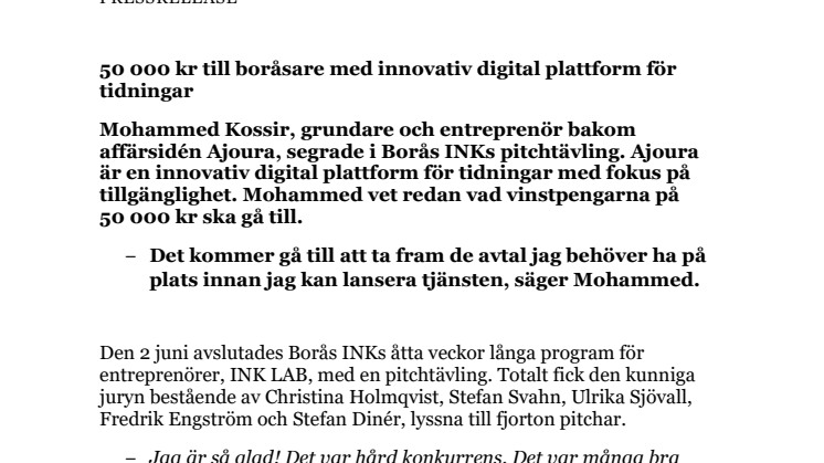 50 000 kr till boråsare med innovativ digital plattform för tidningar