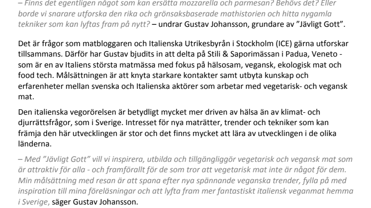 "Jävligt Gott" - svenske toppbloggaren Gustav Johansson inbjuden till Italiens största matmässa för trendspaning!