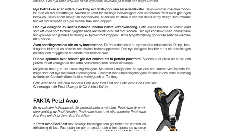NYHET! Petzl Avao – bekväm helkroppssele från Petzl med utökad komfort, bättre passform och bättre ergonomi