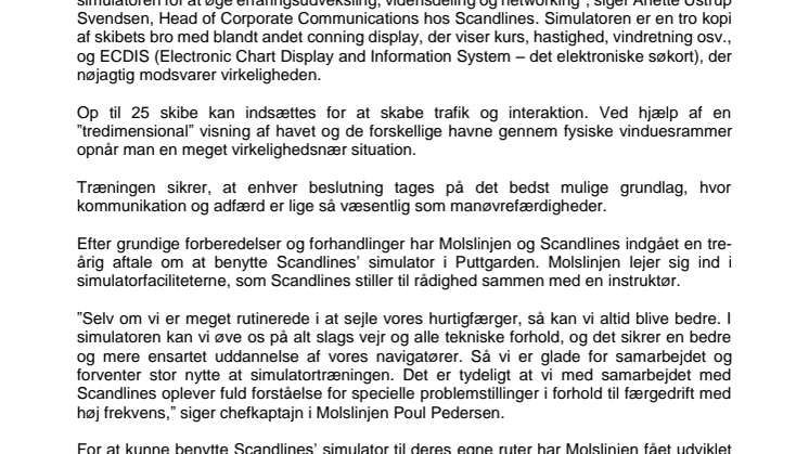 Molslinjen indgår aftale om at benytte Scandlines’ simulator