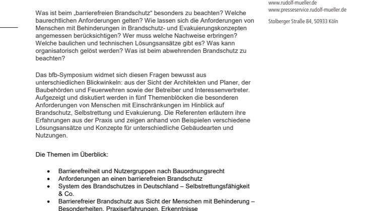  1. bfb-Symposium Brandschutz & Barrierefreiheit in Köln
