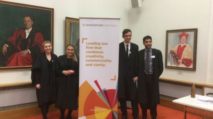 Northumbria Law students Lydia Brodie and Laura Dunlop-Brown with fellow winners from UCL