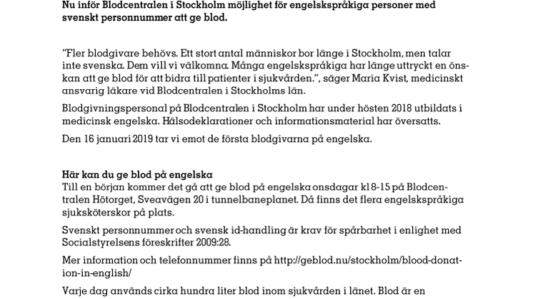 Nu kan engelskspråkiga ge blod i Stockholm 
